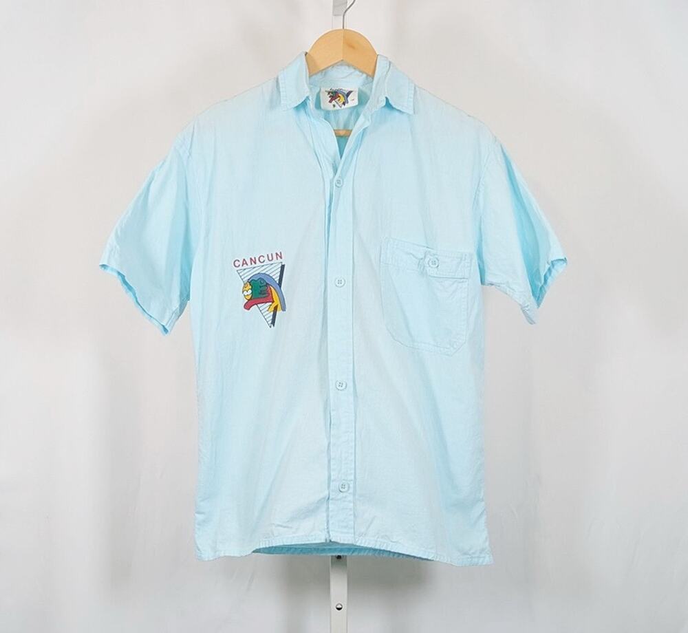 Vintage 90s Shirt Aqua Cancun Mexico Parrot Vacation Men's Size S Loritos